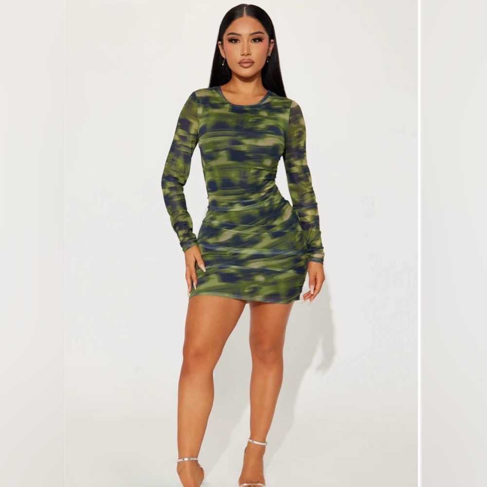 NEW W TAGS shades of green abstract print mini dress
